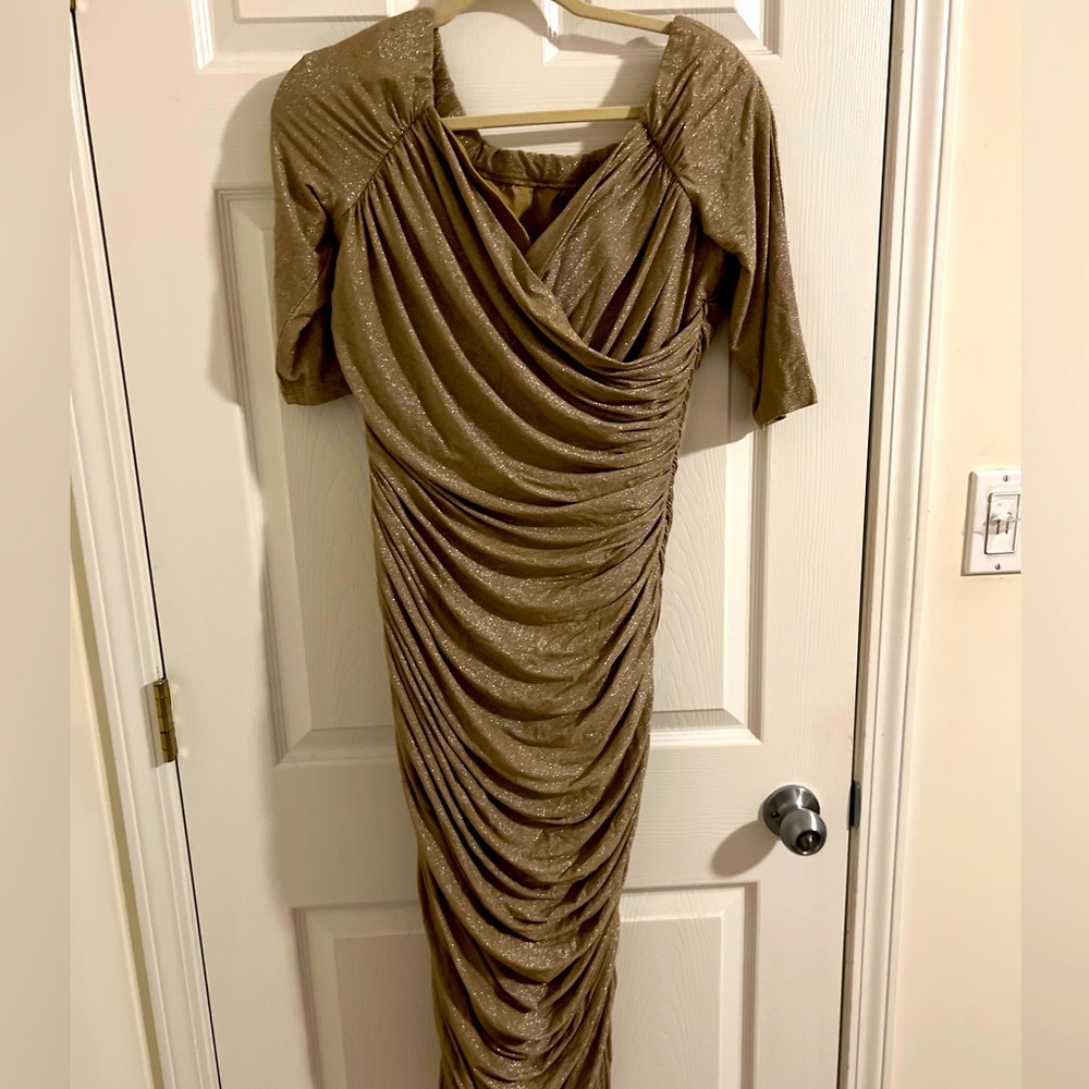 PINUP GIRL CLOTHING WIGGLE DRESS GOLD LUREX 3x-Laura Byrnes Fall 2014 Collection